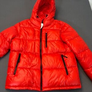 GAP Mens Medium Recycled‎ Heavyweight Puffer Jacket Hot Red Zipper Pockets NWT